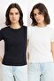 Wardrobe Essentials-Black-Ecru 2-Pack Fitted/Knit T-Shirt Stretchy Twoss26Ts00154 - 8