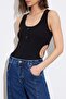 Limited Edition Siyah Vücuda Oturan Havuz Yaka Çıtçıtlı Fitilli Esnek Örme Body TWOSS26BD00014 - 3