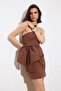 Limited Edition Kahverengi Drape Fiyonk Detaylı Poplin Dokuma Kısa / Mini Elbise TPRSS26EL00105 - 4