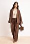 Kahverengi Oversize Dökümlü Kimono Geniş Paça Pantolon Alt - Üst Takım TCTSS26US00048 - 2