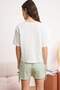 White-Green 100% Cotton Pcs Striped Tie Detailed Shorts Knitted Pajama Set Thmss25Pt00145 - 4