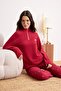 Bordo Kirazlı Fermuarlı Yumuşak Waffle Örme Pijama Takımı THMAW26PT00186 - 2
