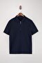 Navy Blue Regular Zippered Textured Knitted Polo Neck T-Shirt Tmnss26Po00019 - 4