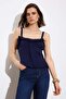 Limited Edition Lacivert Premium İplik Havuz Yaka Vücudu Saran Crop Triko İnce Bluz TWOSS26BZ00304