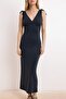 More Sustaniable Antrasit Bodycon Kolsuz Bağlamalı Maxi Modal Premium Örme Elbise TWOSS26EL00205 - 3