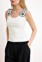 Ecru Fitted/Body-Fitting Pool Neckline Accessory Detailed Ribbed Stretchy Knitted Undershirt Twoss26Al00023 - 3