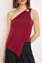 Koyu Bordo Asimetrik Kesim Aksesuar Detaylı Party Bluz TPRSS26BZ00051 - 5