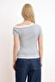 Gri Melanj Fitted/Vücuda Oturan Asimetrik Yaka Kısa Kollu Pamuk Ribana Örme Bluz TWOSS26BZ00522 - 4