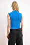 Cobalt Mock Neck Shirring/Drape Detail Fitted/Bodycon Asymmetrical Knitted Blouse Twoss24Bz00534 - 4