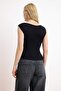 Siyah Fitted/Vücuda Oturan Kayık Yaka Düğmeli Crop Yumuşak Örme Bluz TWOSS26BZ00153 - 7
