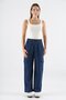 Navy Blue Women's Trousers with Pocket Detail and Elastic Waist in Muslin Fabric Sh186 - 8