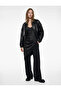 Classic Collar Long Sleeve Faux Leather Jacket with Zipper Pocket Detail
