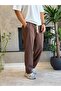 Men's Relaxed Fit Linen Trousers with Elastic Waist and Laces Brown Eca062 - 3