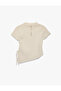 Asymmetrical Cut Short Sleeve Crew Neck Gathered Knitwear T-Shirt - 4