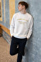 Men's Stands the Time Printed Oversize Crew Neck Ecru Sweatshirt - 4