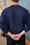 Men's Stands the Time Printed Oversize Crew Neck Navy Blue Sweatshirt - 6