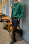 Men's Tiger Printed Loose Green Sweatshirt - 3
