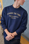 Men's Stands the Time Printed Oversize Crew Neck Navy Blue Sweatshirt - 2