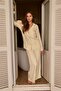 Darlene Satin Long Sleeve Shirt Pants Set Pajama Set - Ecru - 2
