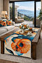 Digital Printed Decorative Runner with Modern Table Orange Flowers Pattern - 5