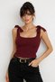 Women's Burgundy Shoulder Tie-Detail Knitwear Blouse Be278