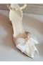Women's Ecru 5 cm Pearl Bow Bridal Shoes - 7
