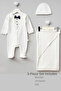 White Baby Boy 3-Piece Hospital Release Set – Bow Tie Jumpsuit, Hat and Blanket – 100% Cotton - 3