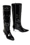 Women's Black Short Thin Heeled Patent Leather Boots 25Wfe481416 - 4