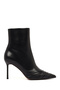 Women's Black Zippered Thin Heeled Leather Boots 25Wfd101318