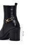 Women's Black Buckle Thick Heeled Leather Boots 25Wfd185818 - 4