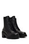 Women's Black Zippered Thick Heeled Leather Boots 25Wfd141118 - 5