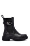 Women's Black Thick Soled Leather Chelsea Boots 25Wfd202018