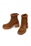Women's Tan Zippered Thick Heeled Suede Leather Boots 25Wfd131810 - 5