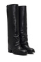 Women's Black Thick Heeled Leather Boots 25Wfd185918 - 2