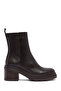 Women's Brown Zippered Thick Heeled Leather Boots 25Wfd2037Ft