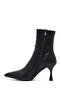 Women's Black Zippered Thin Heeled Boots 25Wfe402114 - 4