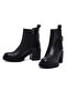 Women's Black Zippered Thick Heeled Leather Boots 25Wfd203418 - 3