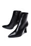 Women's Black Zippered Thin Heeled Leather Boots 25Wfd130718 - 6