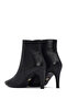 Women's Black Zippered Thin Heeled Leather Boots 25Wfd161118 - 8