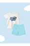 Boys 100% Cotton Co-ords Set | Summer Casual Outfit for Kids | Graphic Print | White & Blue - 2