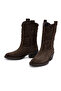 Women's Brown Short Thick Heeled Suede Leather Cowboy Boots 25Afd184210 - 3