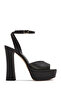 Women's Black Ankle Buckle Platform High Chunky Heels Shoes Genuine Leather Sandals 25Sfd120