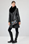Christina Women's Black Fur Long Leather Coat 22Wge59951M - 8