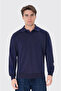 Polo Collar Organic Cotton Navy Blue Men's Sweatshirt
