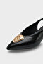 Women's Stiletto Gold Buckle Pointed Toe Open Heel Shoes Jaris Black - 4