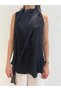 Black Sleeveless Asymmetrical Turtleneck Shawl Detailed Knitwear - 7