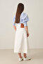 Ecru 100% Cotton Midi Length Denim Skirt with Stitching and Slit Detail - 7
