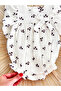 Cherry Patterned Bow Detailed 100% Cotton Muslin Baby Girl Jumpsuit -White - 3