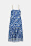 Blue Linen Blend Patterned Full-Fit Dress with Rope Straps - 5