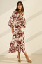 Vişne 100% Linen Dress with Collar and Sleeve Details, Waist-Fitted, Midi Length, Patterned Linen Dress - 5